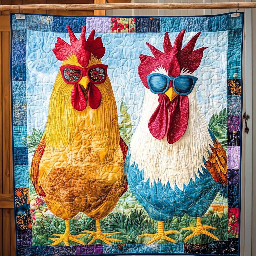 Cool Roosters Quilted Blanket - Throw (55" x 60")