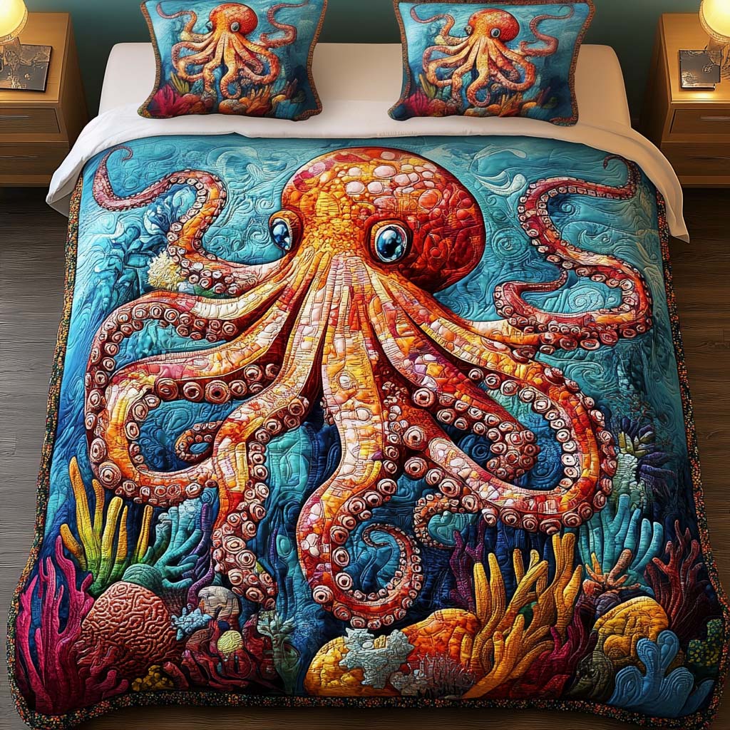 Coral Realm 3-Piece Quilted Bedding Set - Single (59" x 70")