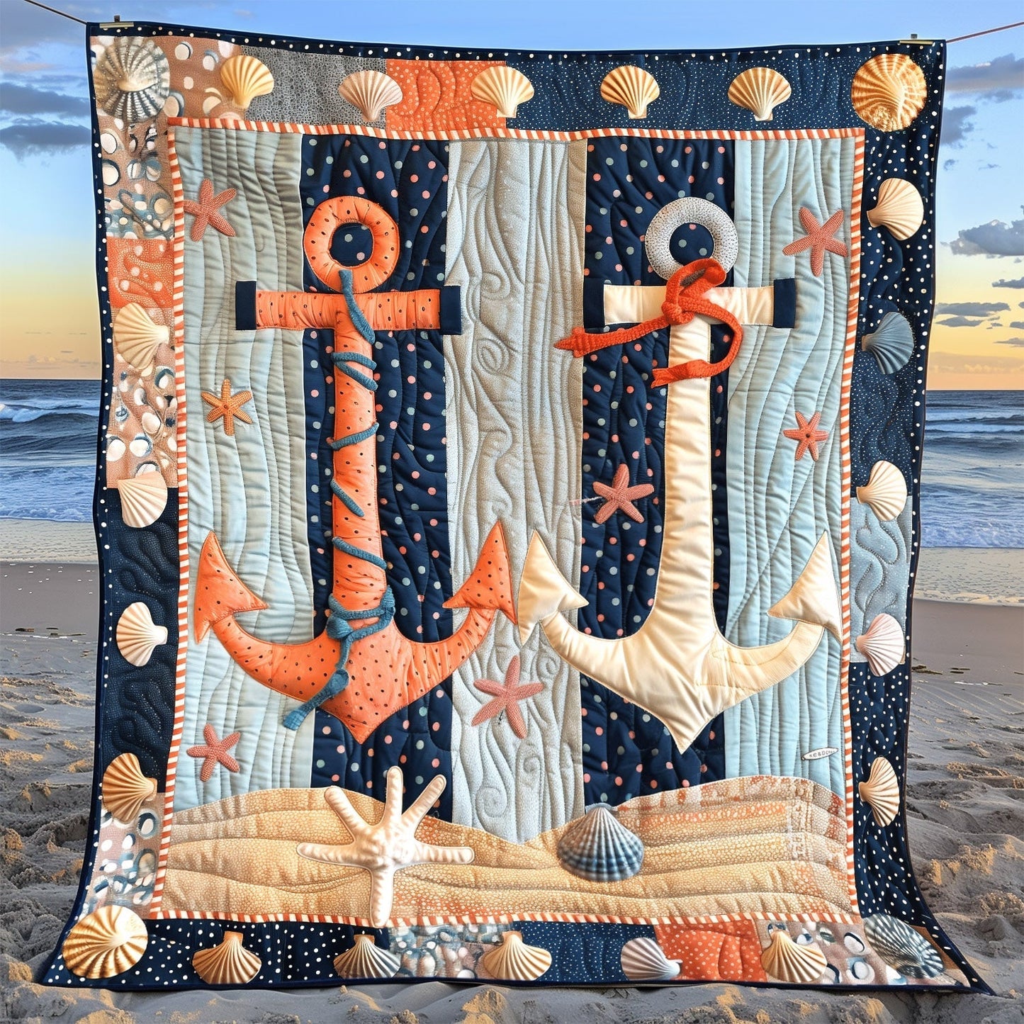 Coral Anchors Quilted Blanket - Throw (55" x 60")