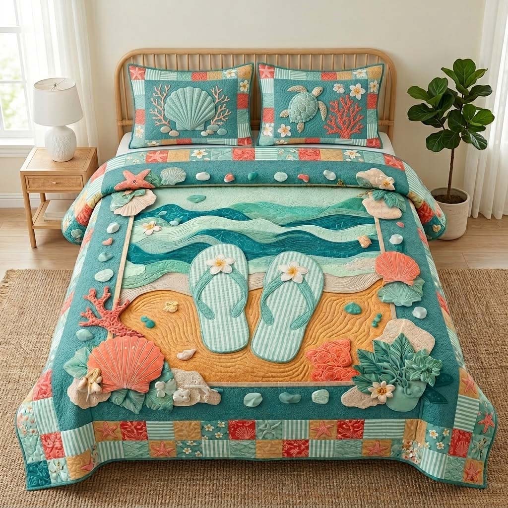 Coral Shore 3-Piece Quilted Bedding Set - Single (59" x 70")