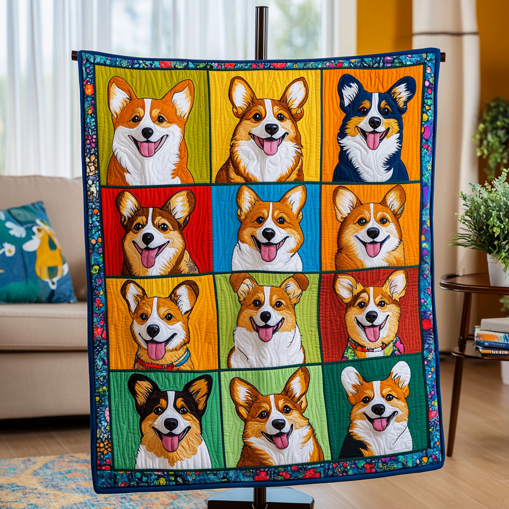 Corgi Charm Quilted Blanket - Throw (55" x 60")