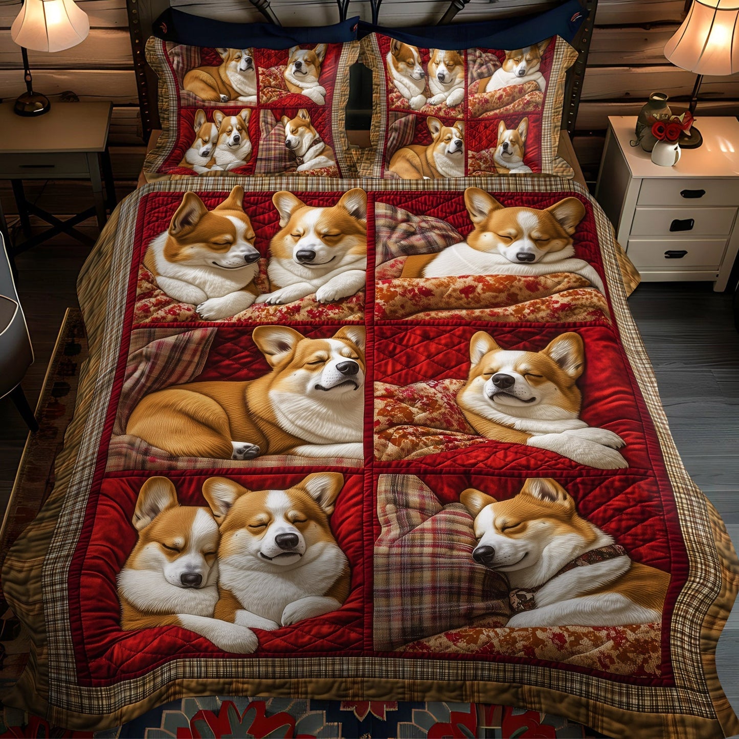 Corgi Charm Wrap 3-Piece Quilted Bedding Set - Single (59" x 70")