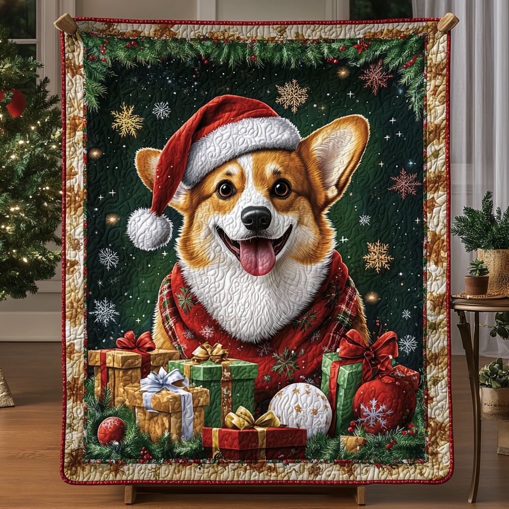 Corgi Cheer Christmas Quilted Blanket - Throw (55" x 60")