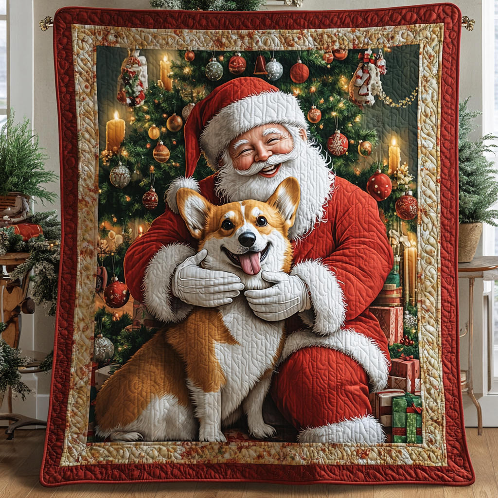 Corgi Claus Christmas Quilted Blanket - Throw (55" x 60")