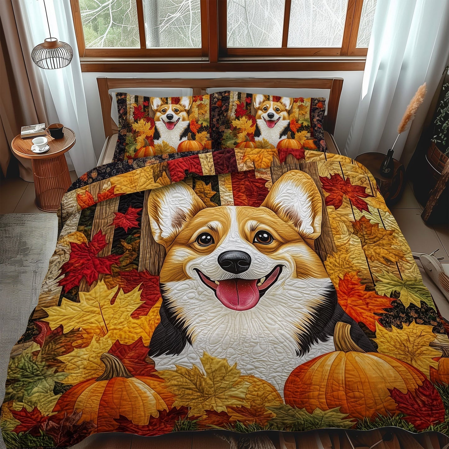 Corgi Companion Delight 3-Piece Quilted Bedding Set - Single (59" x 70")