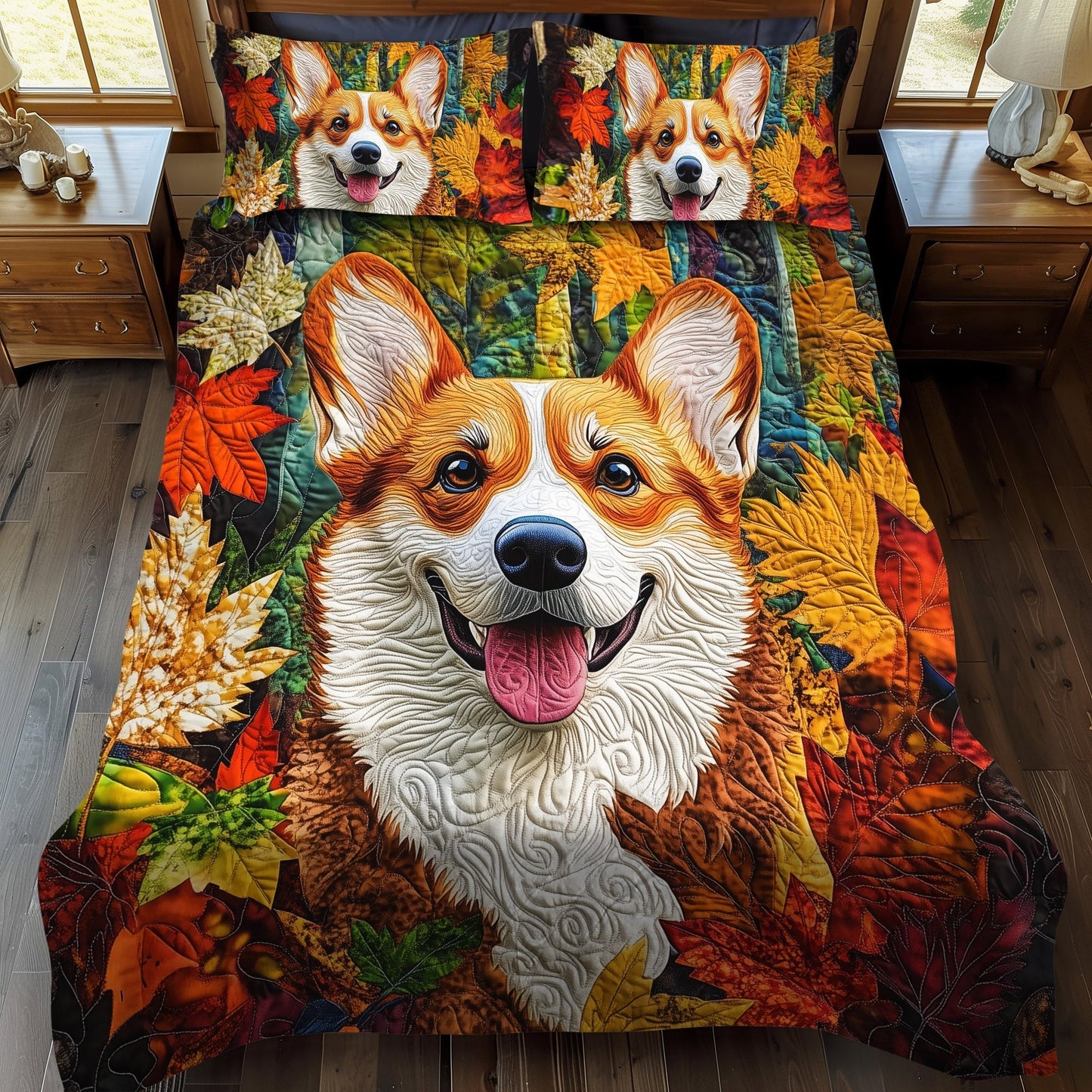 Corgi Cuddle Haven 3-Piece Quilted Bedding Set - Single (59" x 70")