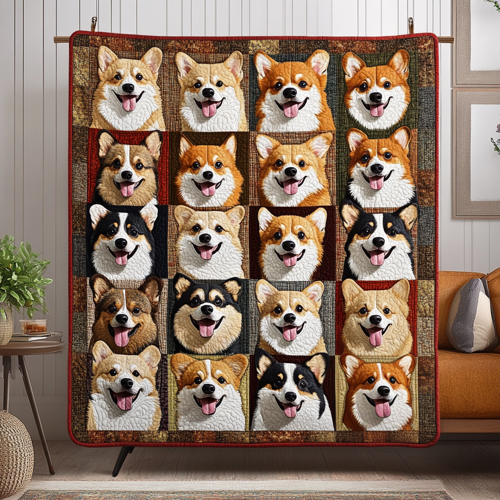 Corgi Faces Quilted Blanket - Throw (55" x 60")