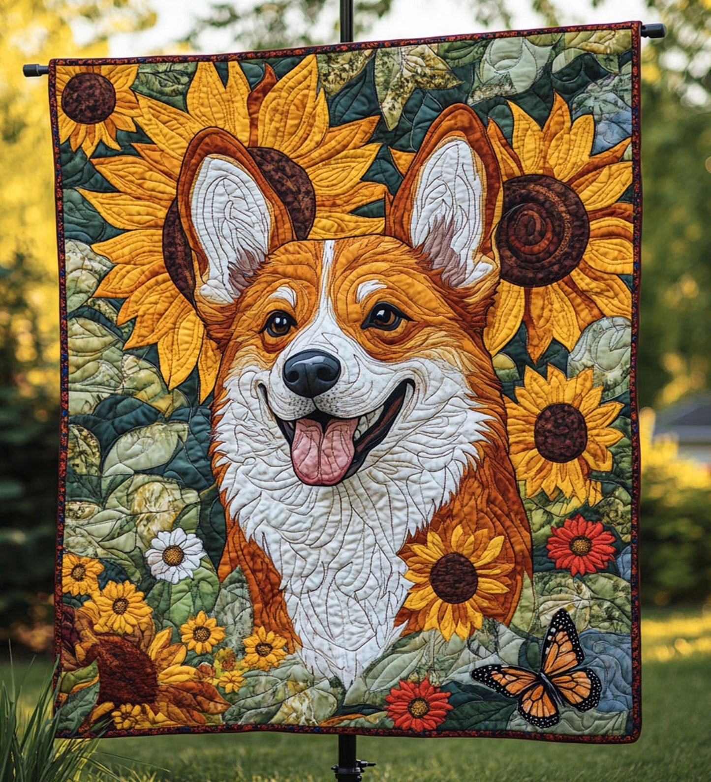 Corgi Field Quilted Blanket - Throw (55" x 60")