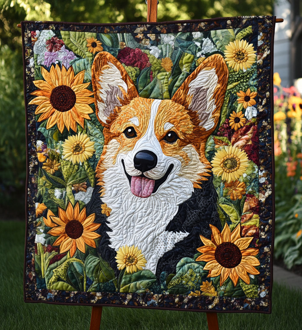 Corgi Garden Joy Quilted Blanket - Throw (55" x 60")