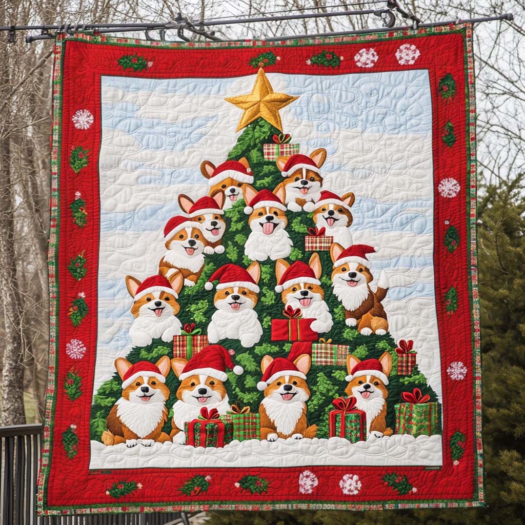 Corgi Holiday Spirit Quilted Blanket - Throw (55" x 60")