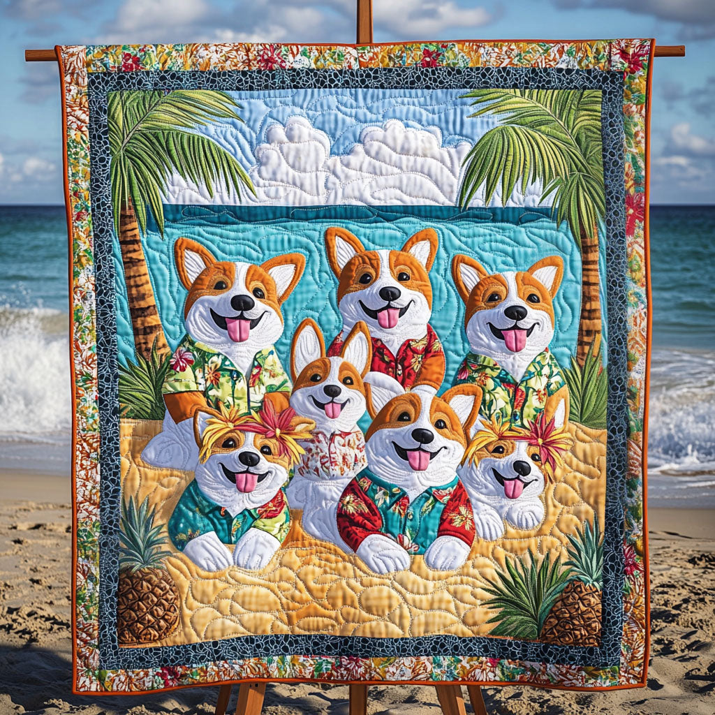 Corgi Island Breeze Quilted Blanket - Throw (55" x 60")