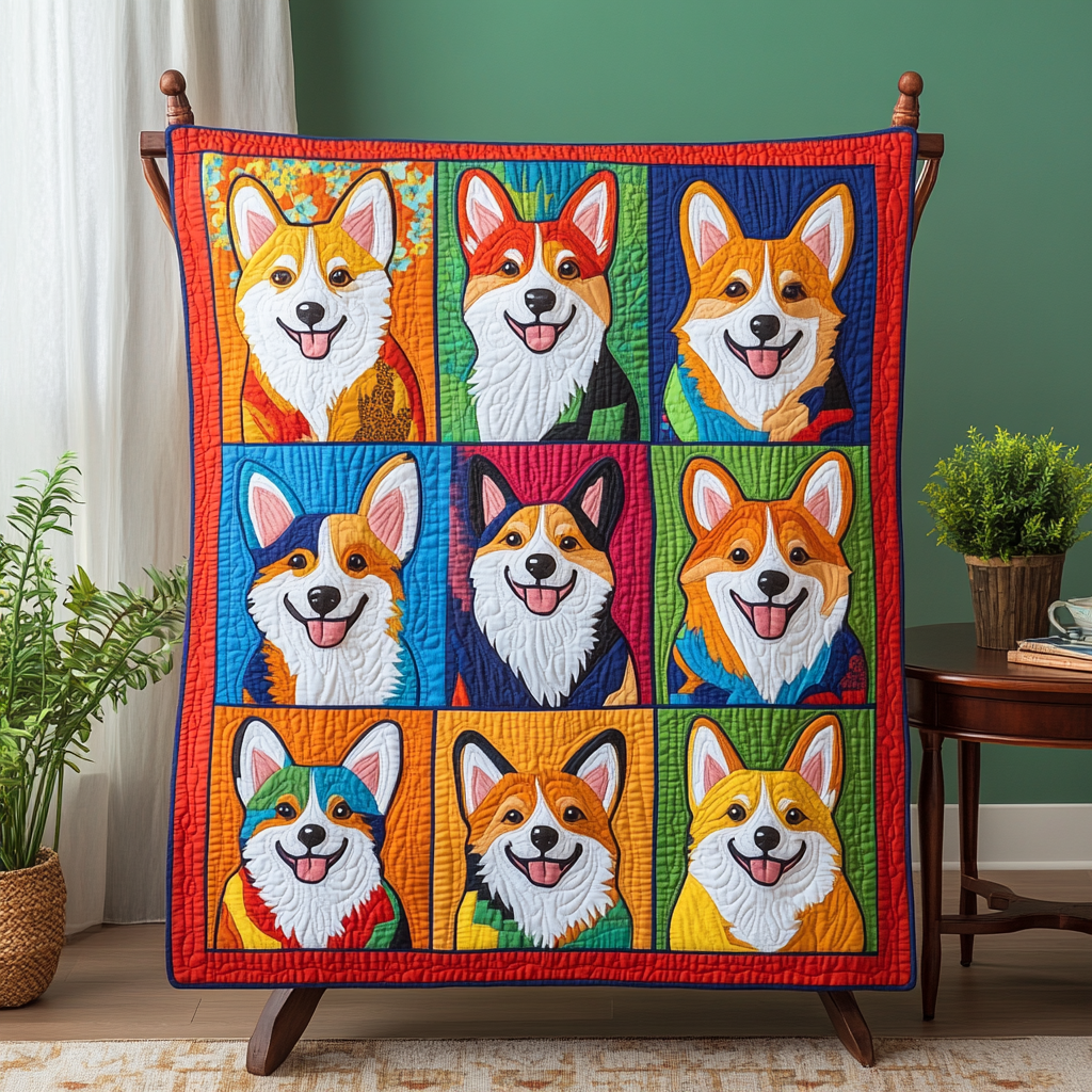 Corgi Joy Quilted Blanket - Throw (55" x 60")