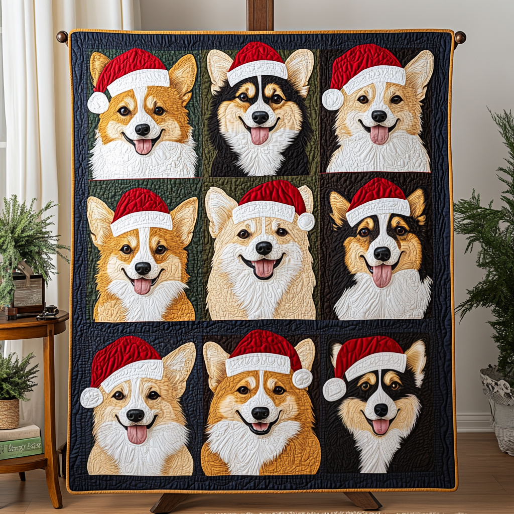 Corgi Joyful Christmas Quilted Blanket - Throw (55" x 60")