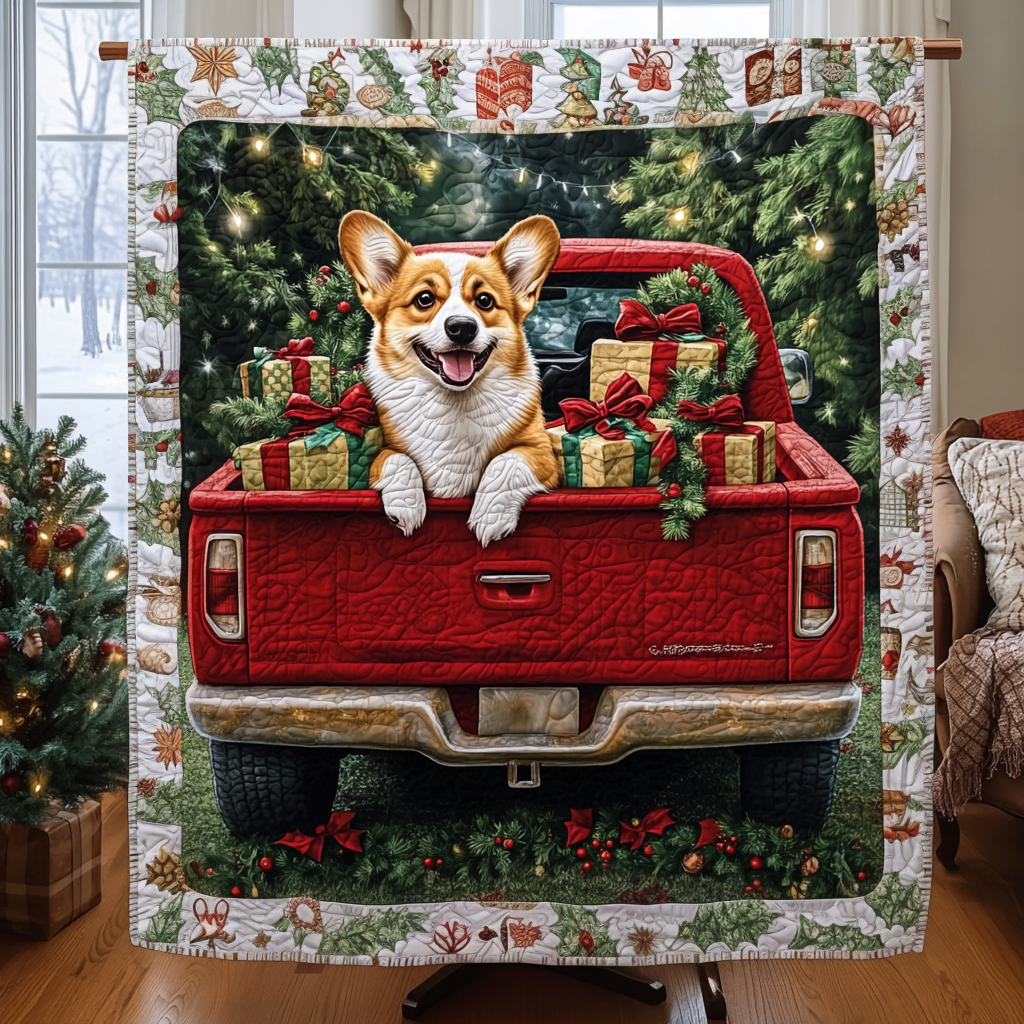 Corgi Magic Christmas Quilted Blanket - Throw (55" x 60")