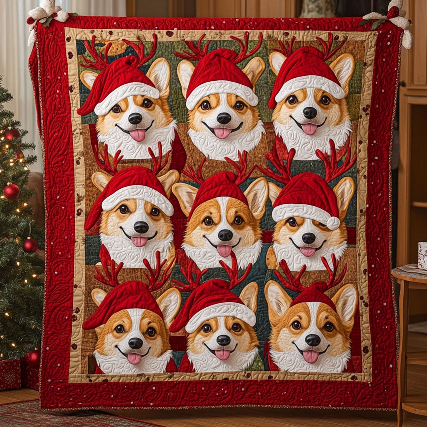 Corgi Noel Delight Quilted Blanket - Throw (55" x 60")