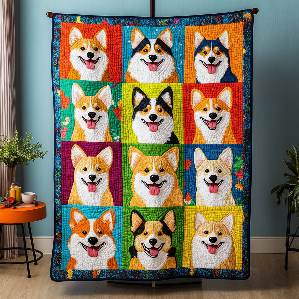 Corgi Patch Quilted Blanket - Throw (55" x 60")