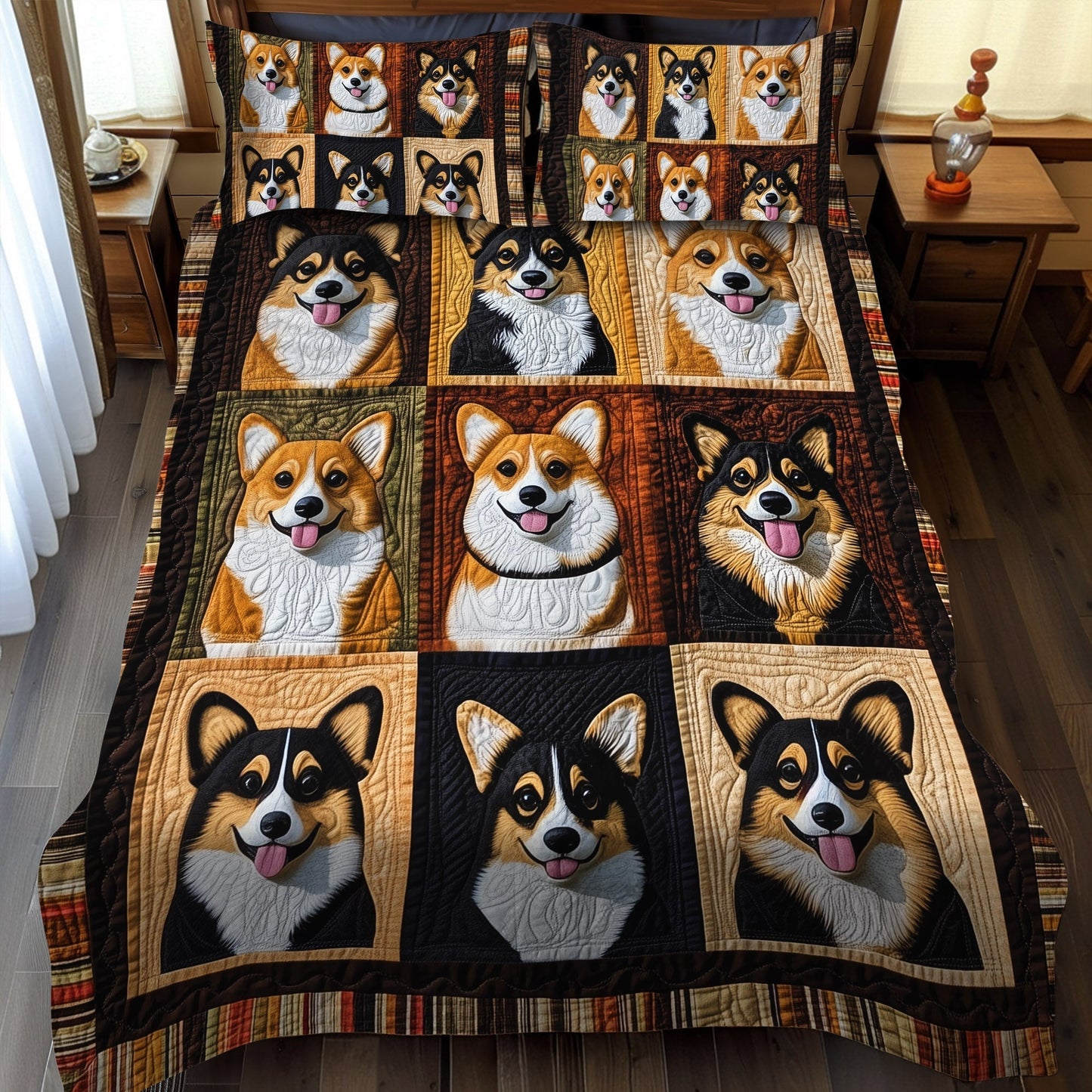 Corgi Paws and Dreams 3-Piece Quilted Bedding Set - Single (59" x 70")