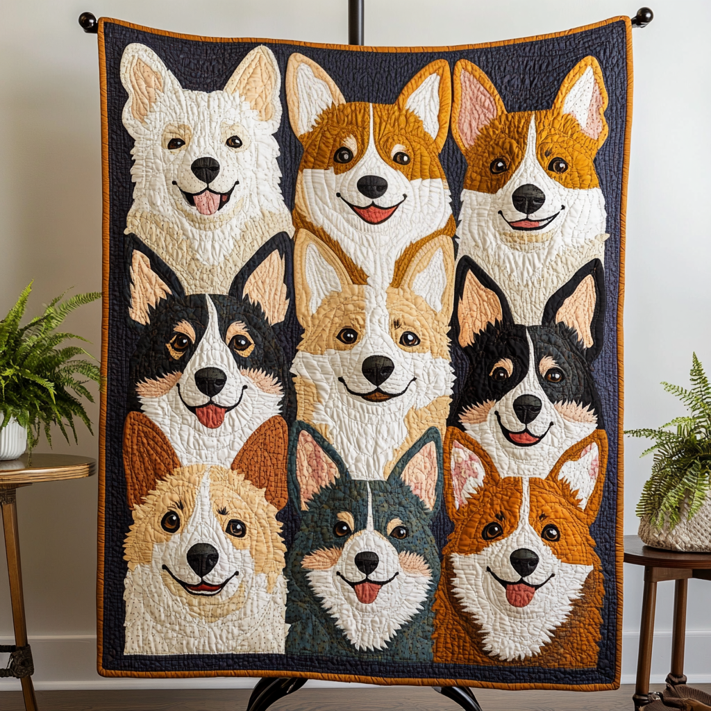 Corgi Rows Quilted Blanket - Throw (55" x 60")