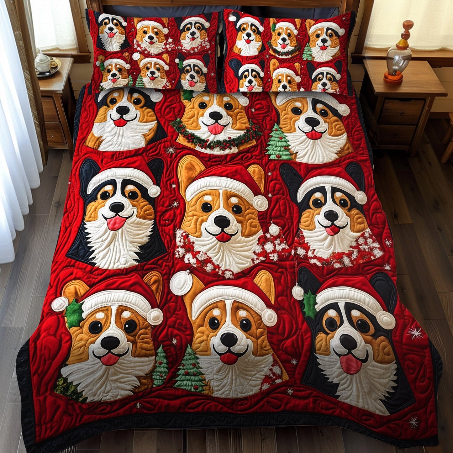 Corgi Snuggle Patch 3-Piece Quilted Bedding Set - Single (59" x 70")