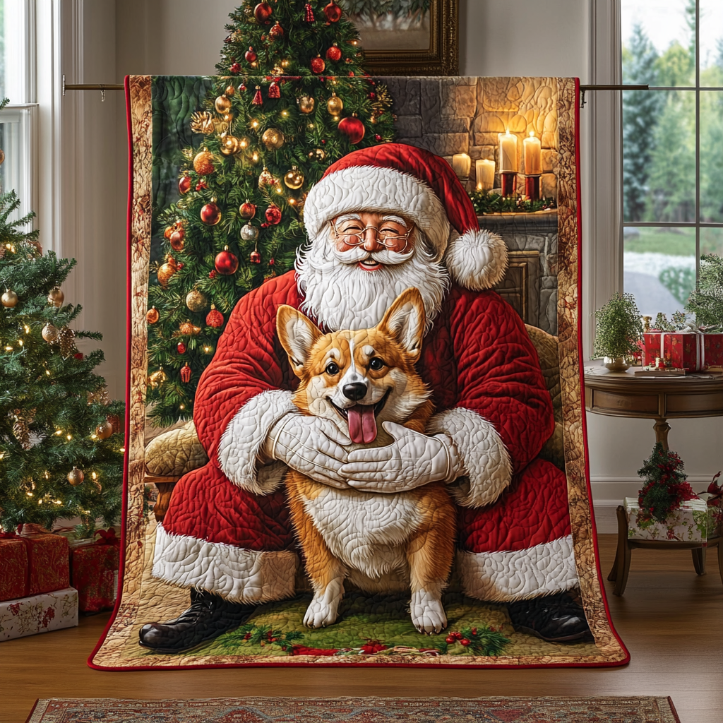 Corgi Sparkle Christmas Quilted Blanket - Throw (55" x 60")