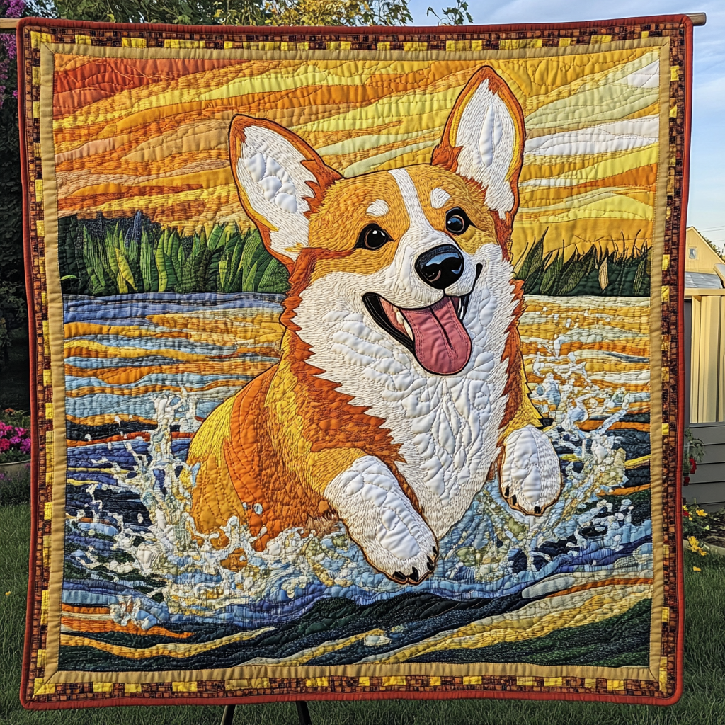 Corgi Stomp Parade Quilted Blanket - Throw (55" x 60")