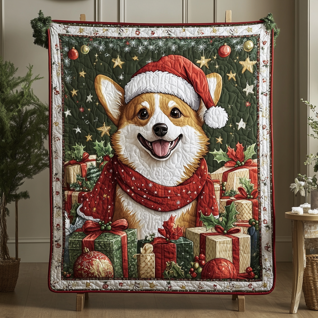 Corgi Wishes Christmas Quilted Blanket - Throw (55" x 60")
