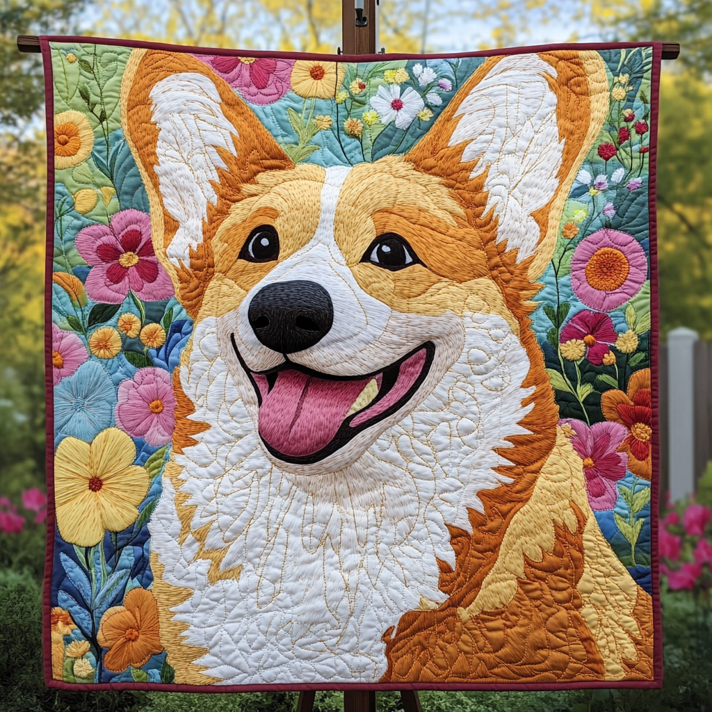 Corgi in the Daisies Quilted Blanket - Throw (55" x 60")