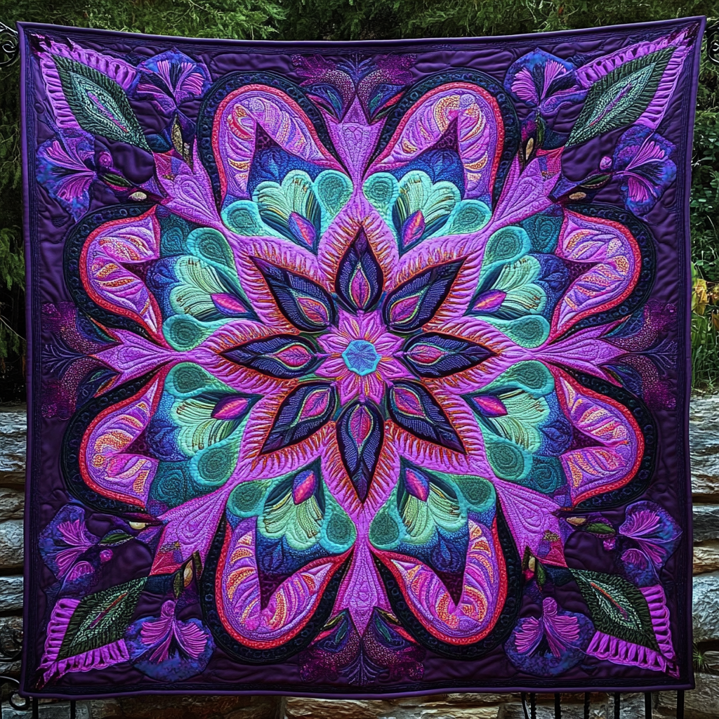Cosmic Blossom Quilted Blanket - Throw (55" x 60")