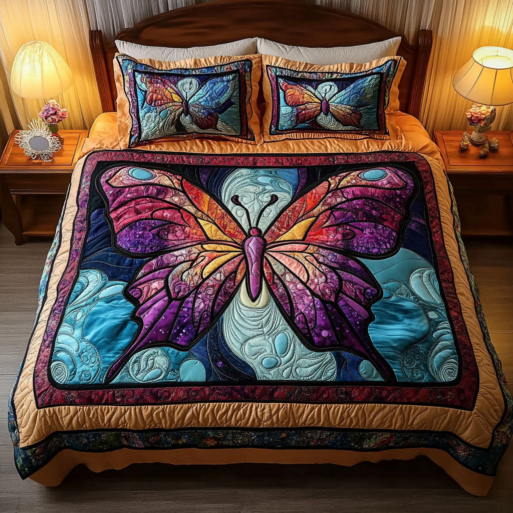 Cosmic Butterfly 3-Piece Quilted Bedding Set - Single (59" x 70")