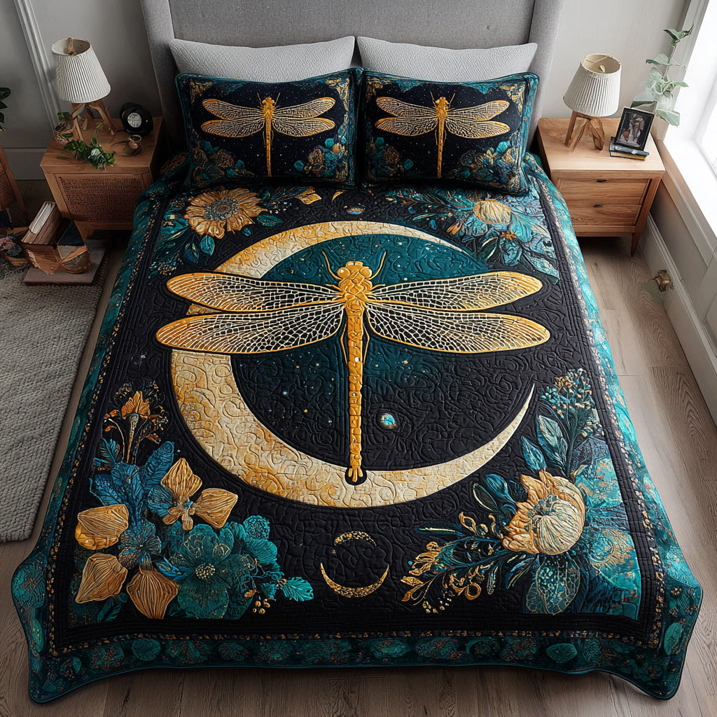 Cosmic Dragonfly 3-Piece Quilted Bedding Set - Single (59" x 70")