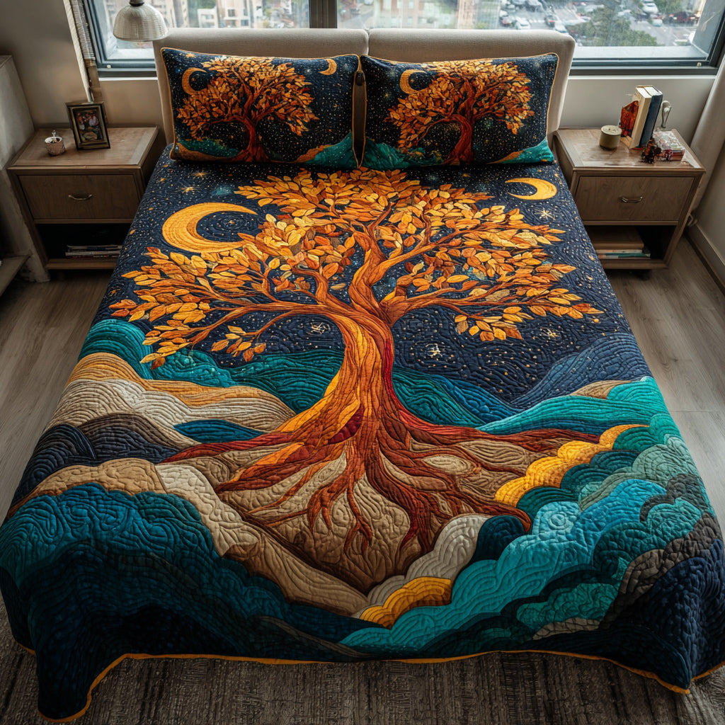 Cosmos Tree of Life 3-Piece Quilted Bedding Set - Single (59" x 70")