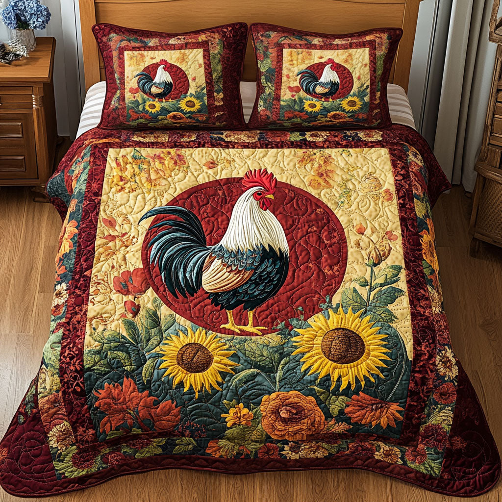 Country Cluck 3-Piece Quilted Bedding Set - Single (59" x 70")