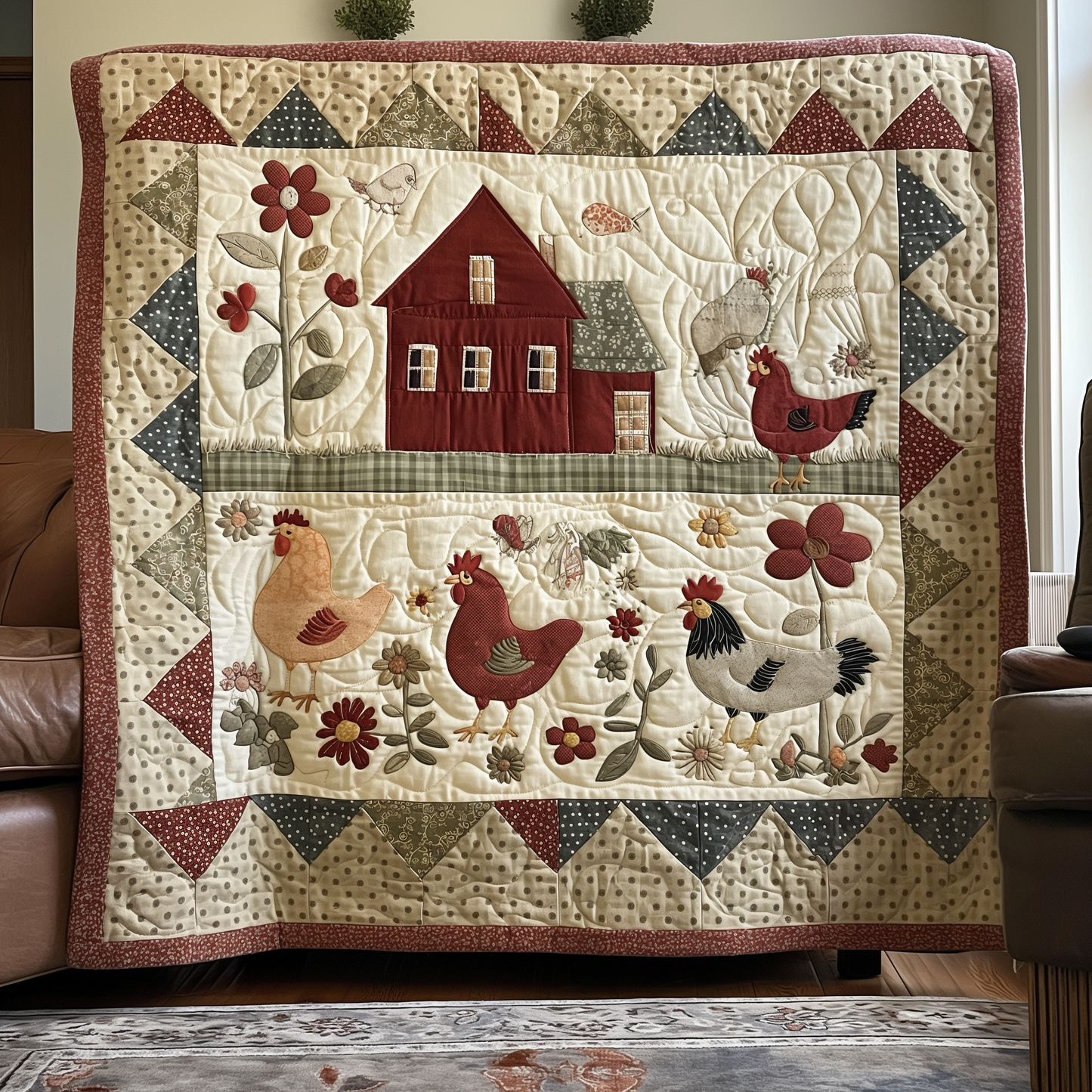 Country Garden Chicken Quilted Blanket - Throw (55" x 60")