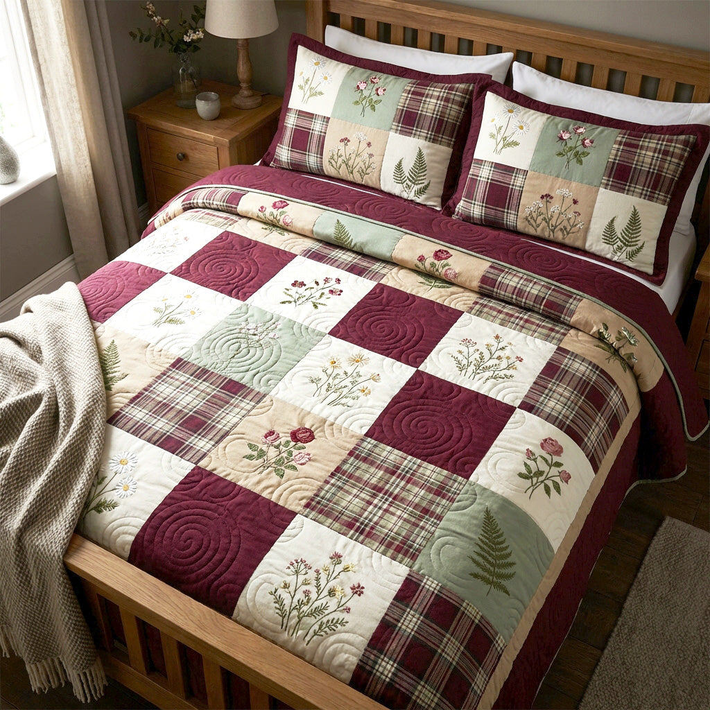 Country Berry 3-Piece Quilted Bedding Set - Single (59" x 70")