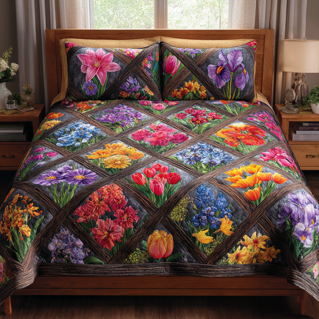 Country Bloom 3-Piece Quilted Bedding Set - Single (59" x 70")