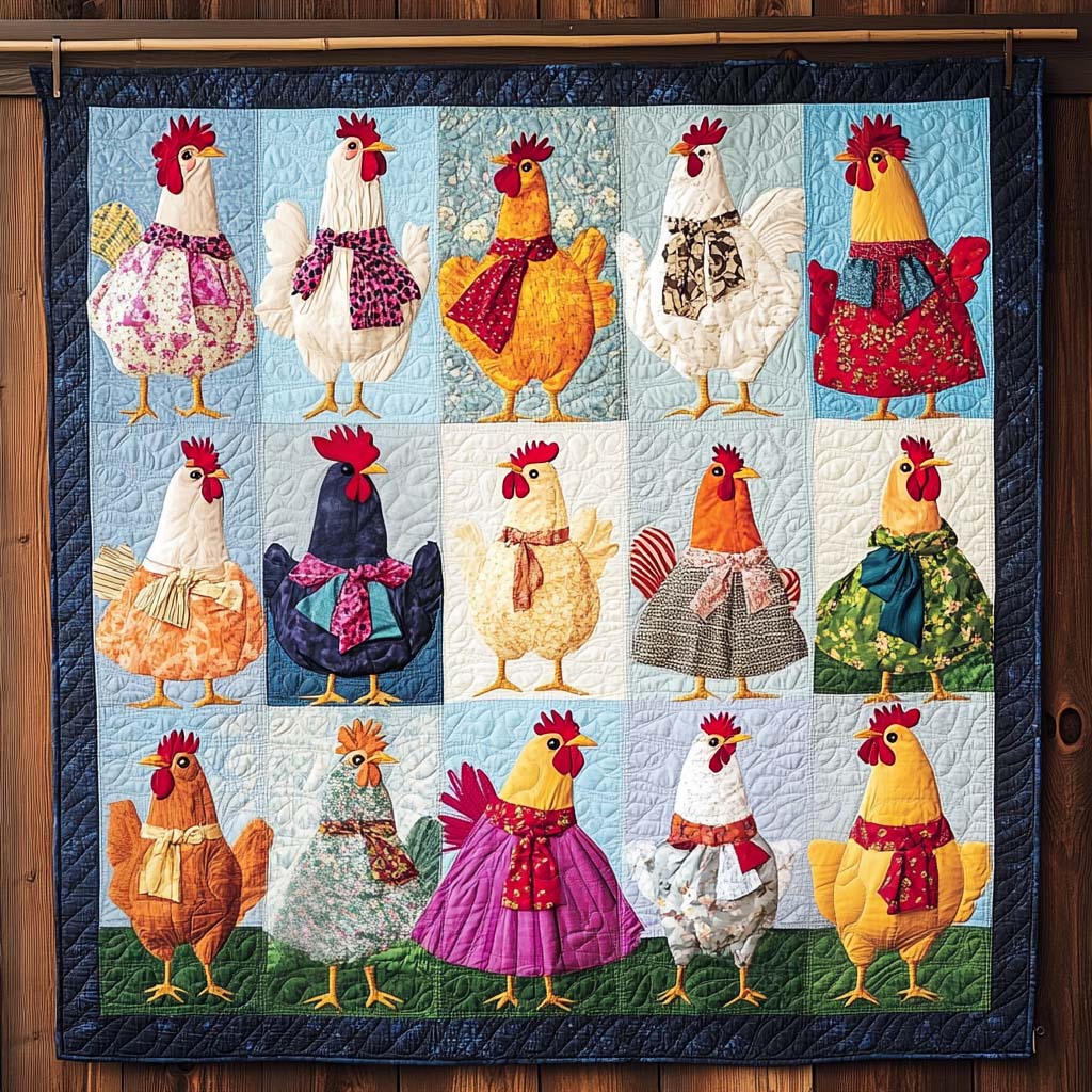 Country Chickens Quilted Blanket - Throw (55" x 60")