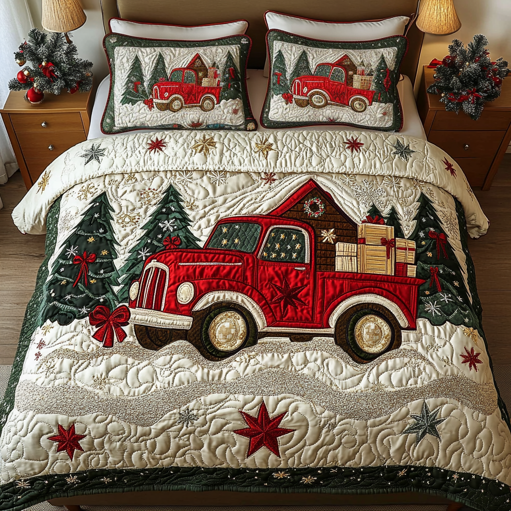 Country Christmas Ride 3-Piece Quilted Bedding Set - Single (59" x 70")