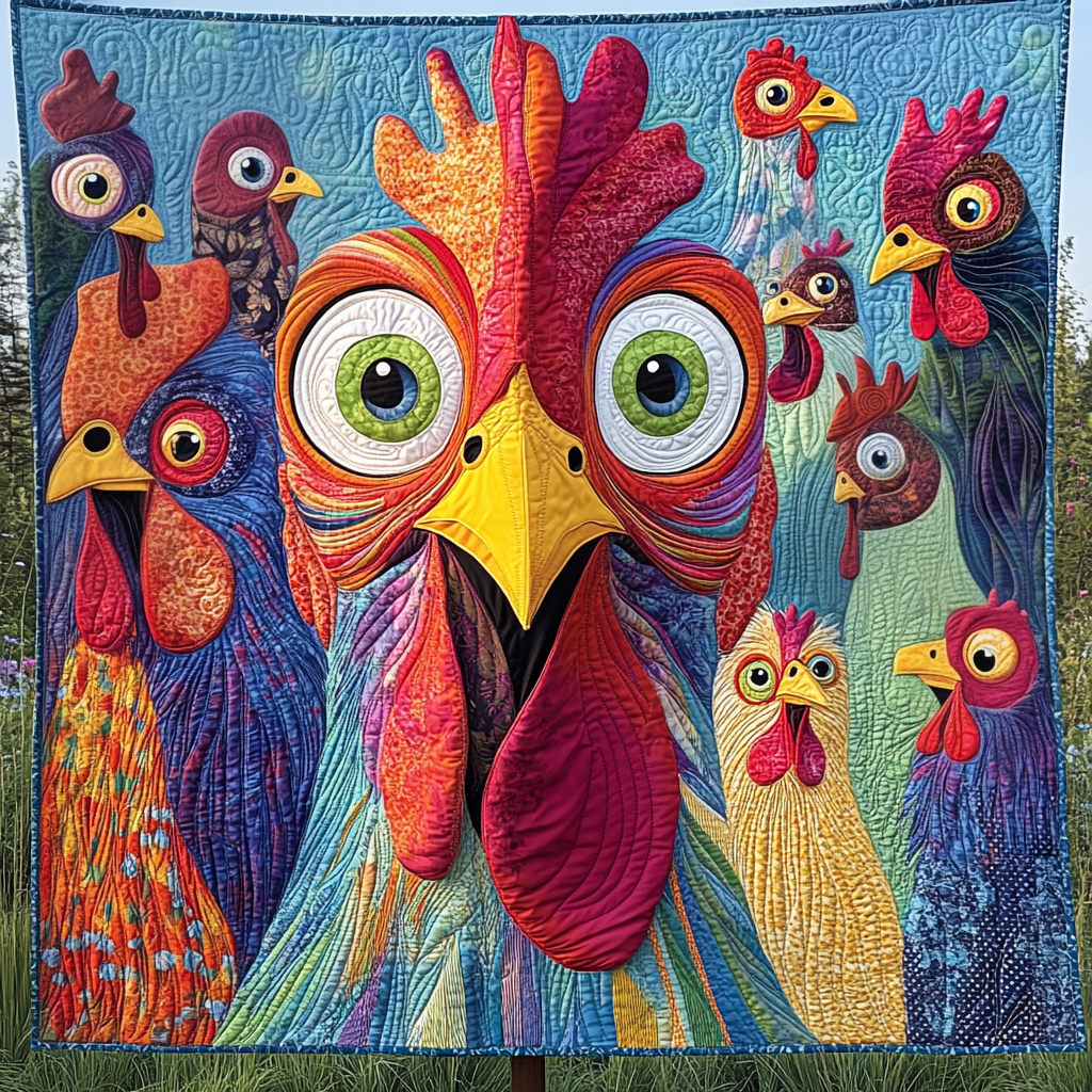 Country Cluck Quilted Blanket - Throw (55" x 60")
