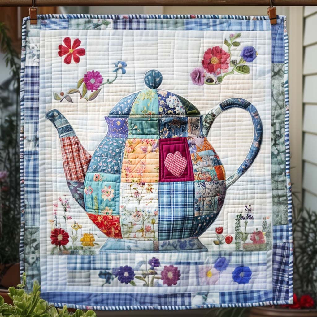Country Teapot Quilted Blanket - Throw (55" x 60")