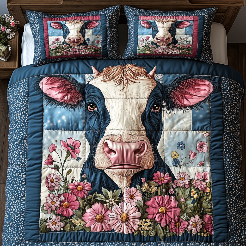 Countryside Cow Dreams 3-Piece Quilted Bedding Set - Single (59" x 70")