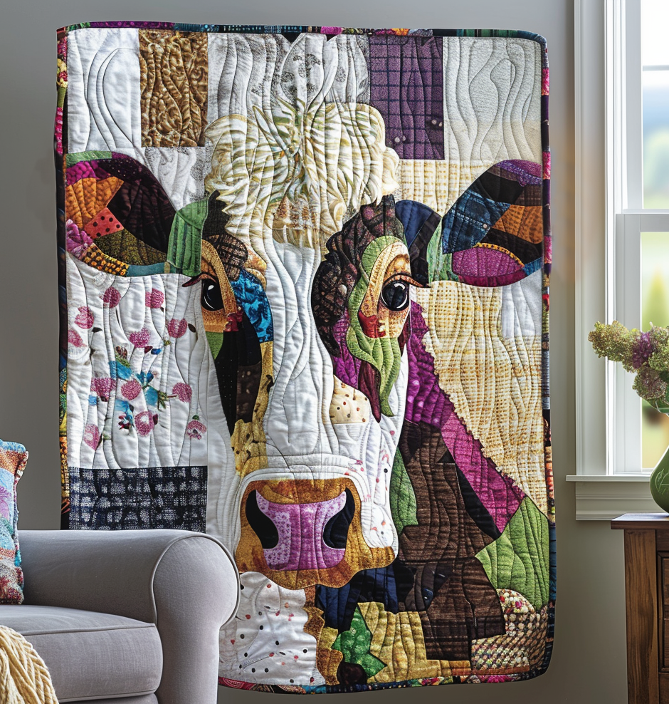 Cow Mosaic Quilted Blanket - Throw (55" x 60")