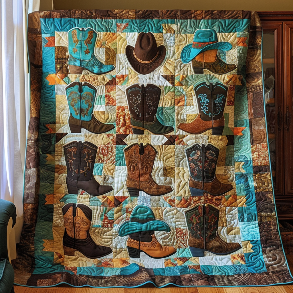 Cowboy Hat Haven Quilted Blanket - Throw (55" x 60")