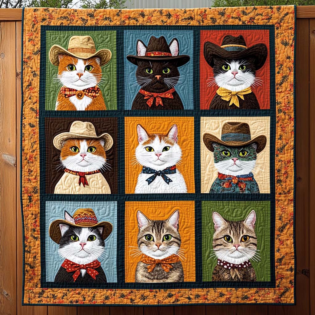 Cowboy Cats Quilted Blanket - Throw (55" x 60")