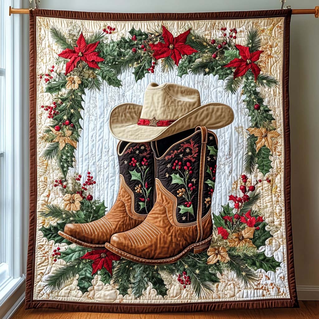 Cowboy Christmas Quilted Blanket - Throw (55" x 60")
