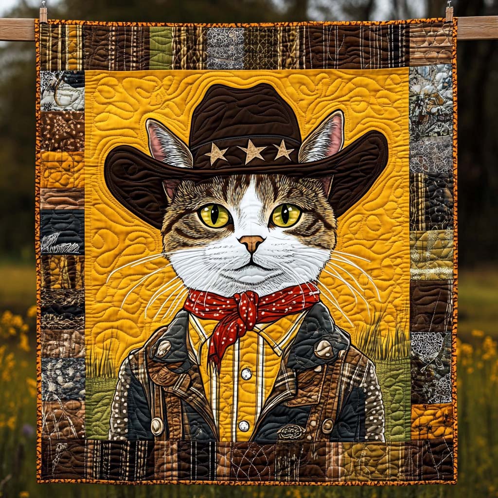Cowboy Kitty Quilted Blanket - Throw (55" x 60")