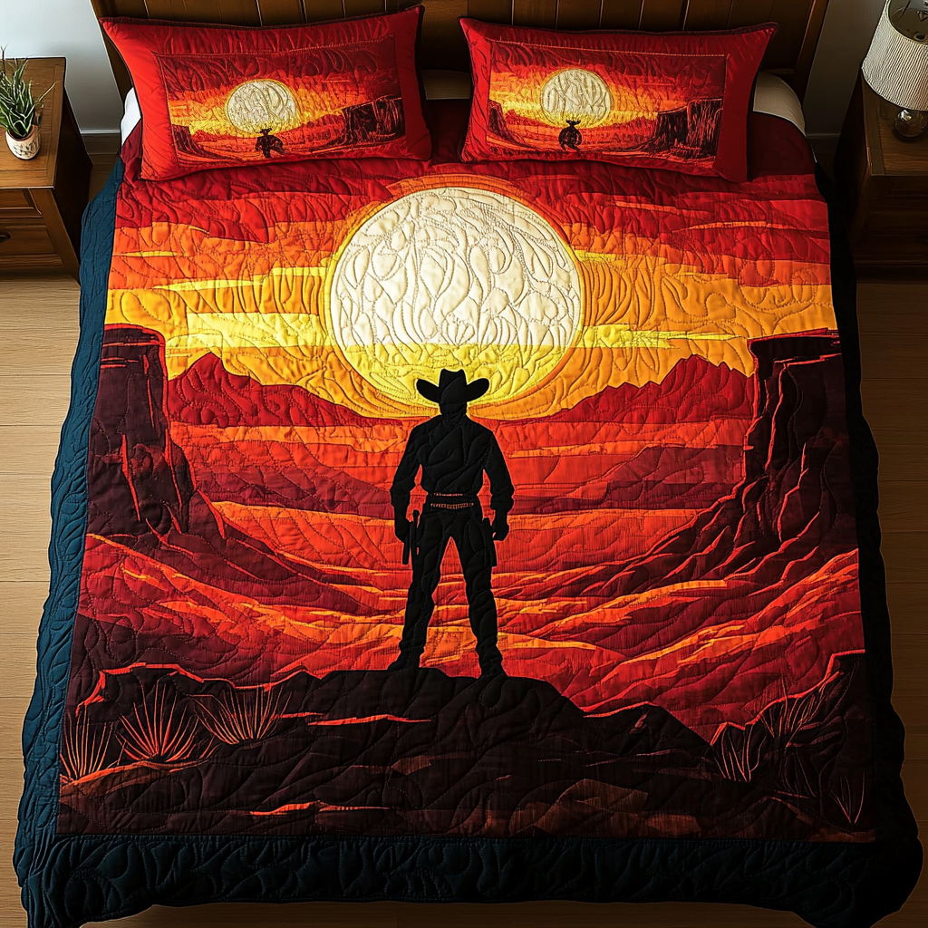 Cowboy Shadows 3-Piece Quilted Bedding Set - Single (59" x 70")