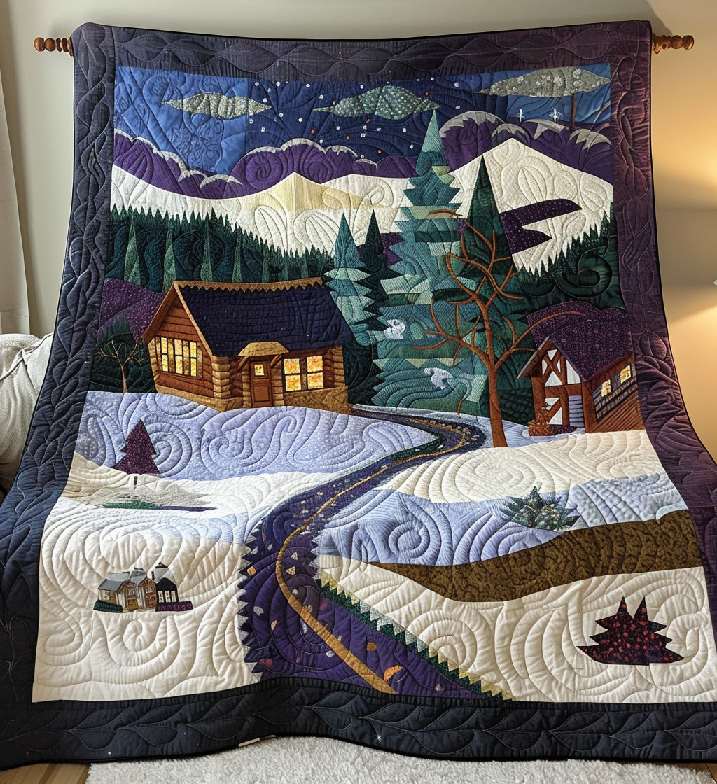 Cozy Cabin Christmas Quilted Blanket - Throw (55" x 60")