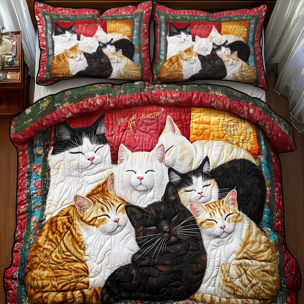 Cozy Cat 3-Piece Quilted Bedding Set - Single (59" x 70")