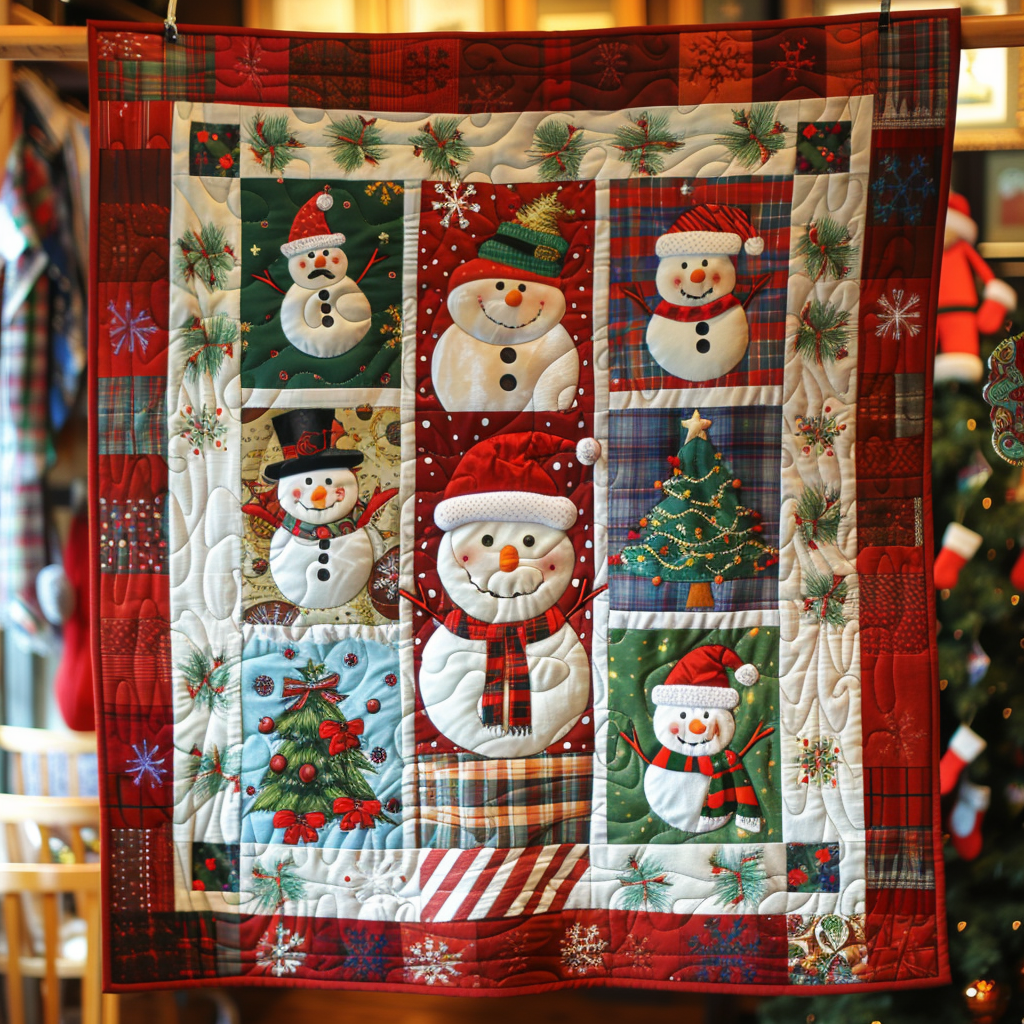 Cozy Christmas Snowman Quilted Blanket - Throw (55" x 60")