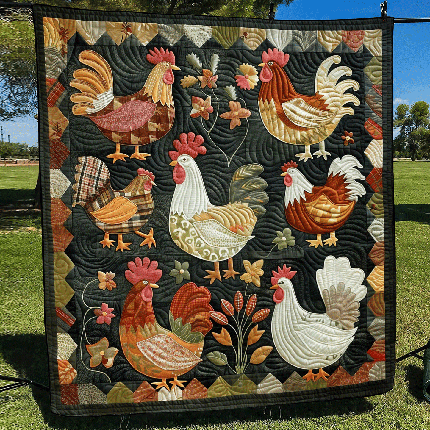 Cozy Henhouse Quilted Blanket - Throw (55" x 60")